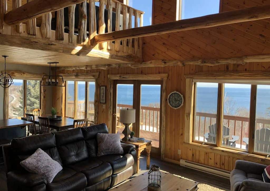 Large windows in the lodging space offer great views of the Silver Bay area.