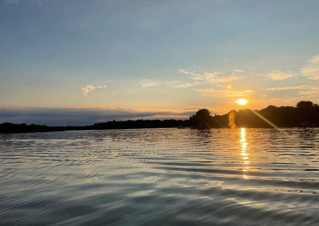A sunset over a lake at a resort in Park Rapids, MN.