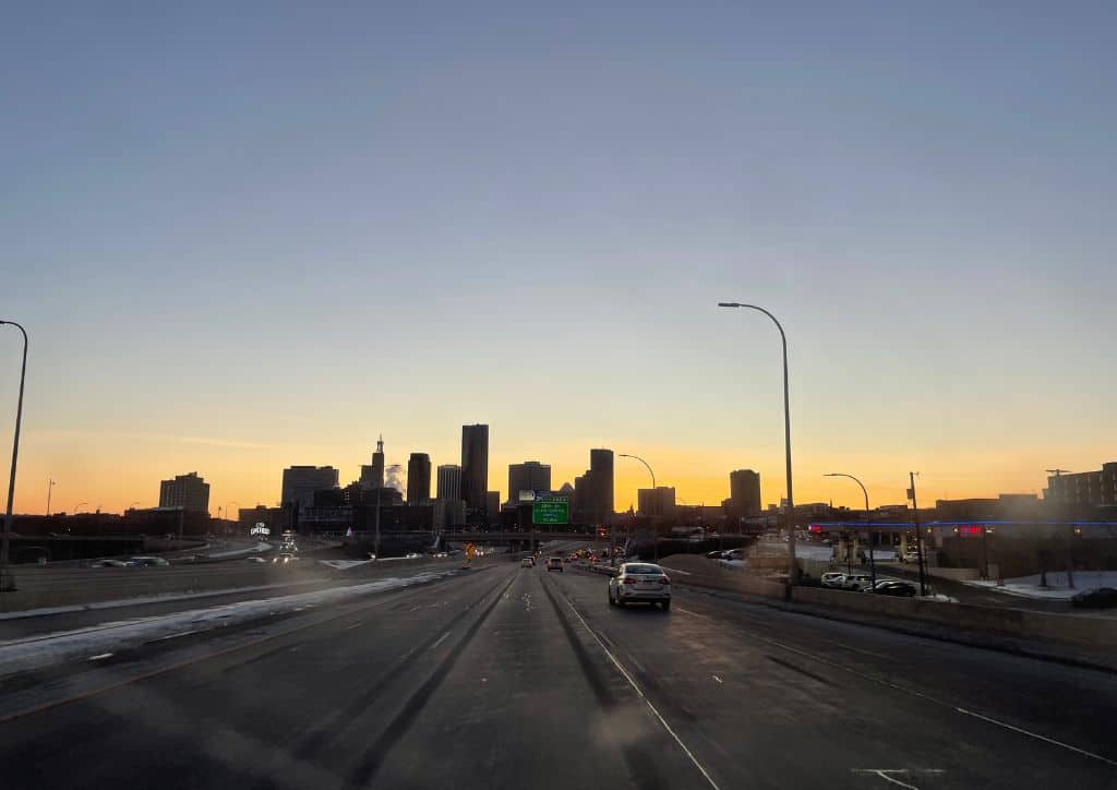 A view of the sunset in Minneapolis, Minnesota.