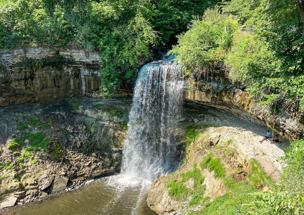 Minnehaha Falls, a waterfall in Minneapolis that solo travelers can hike to.