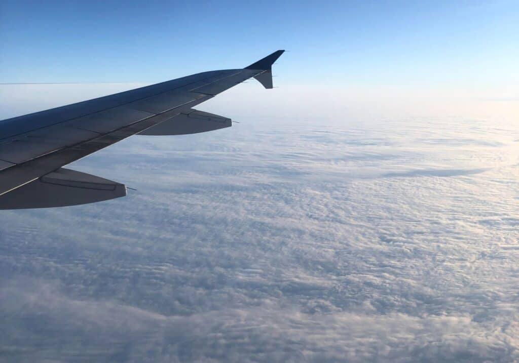 A view from outside an airplane window.