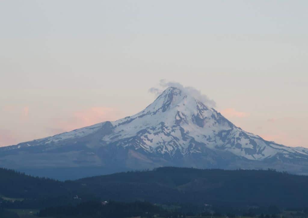 A view of Mount Hood from the skyline near Portland.