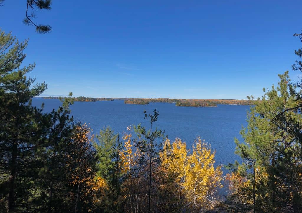 A view of a lake in Minnesota at Fall time.