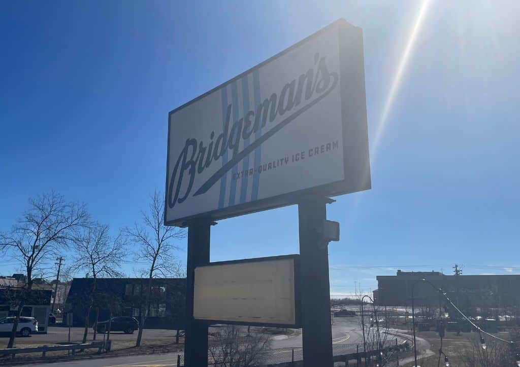 The sign at Bridgeman's, which serves breakfast in Duluth, MN.