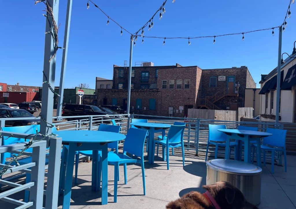 An outdoor patio at a restaurant in Canal Park.