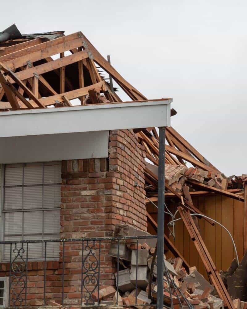 A building that has been damaged during a storm.