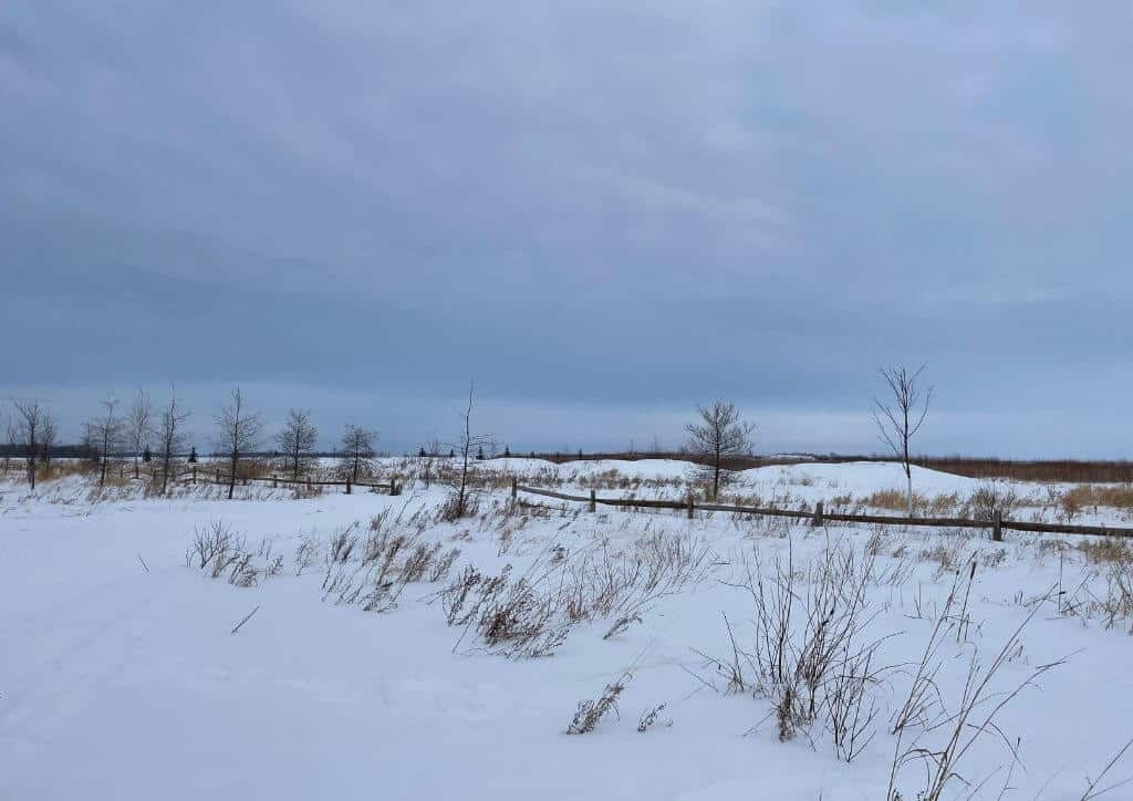 A field full of snow that looks similar to Minnesota vs North Dakota.